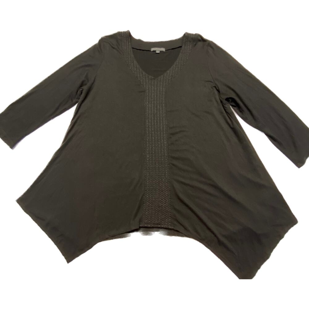 Adrianna Papell Swing Tunic Shiny Women XL V-Neck Long Sleeve Rayon Blend,Black